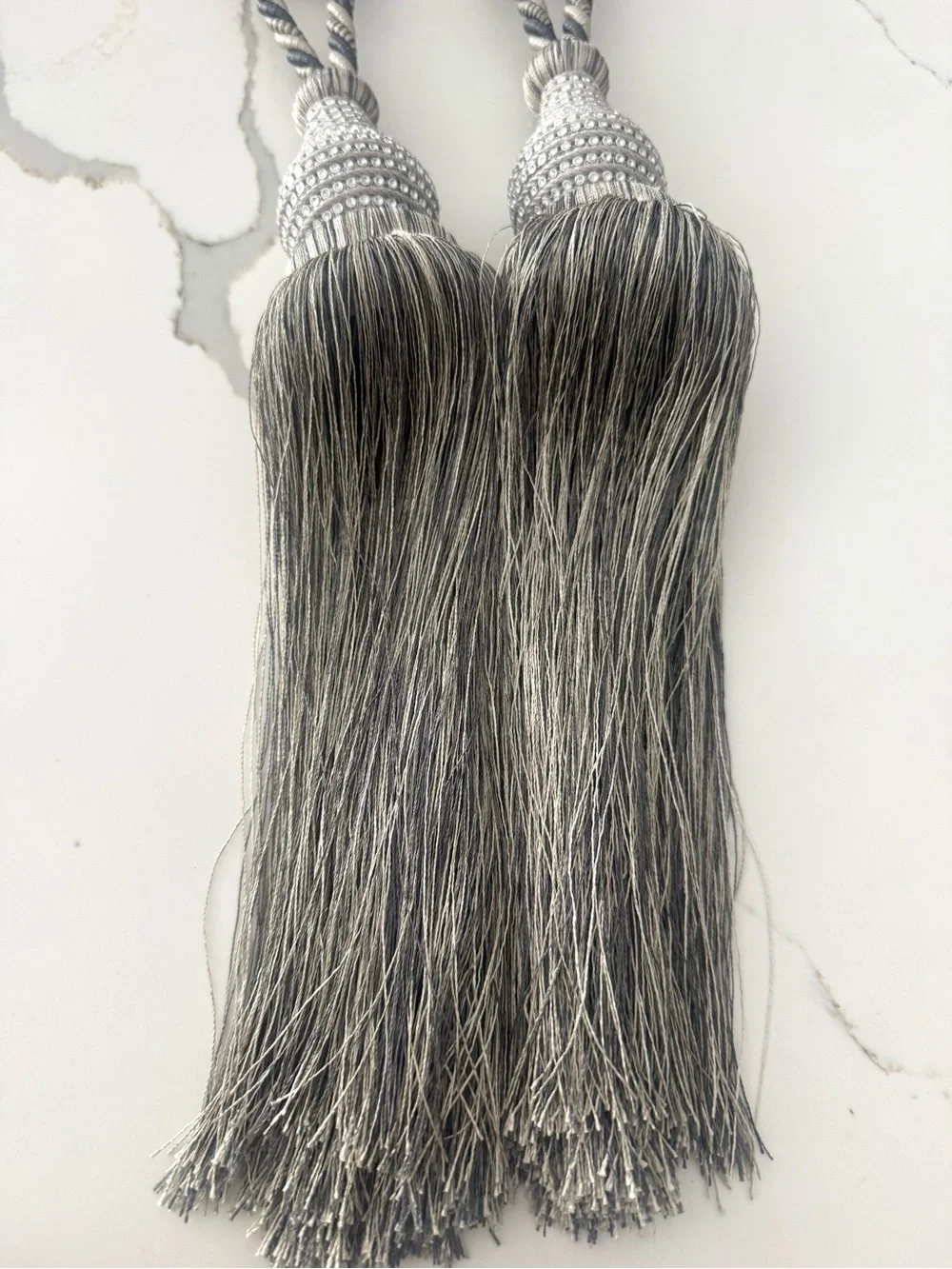 Silver Gray Curtain Tieback Ropes with Decorative Tassel (2)